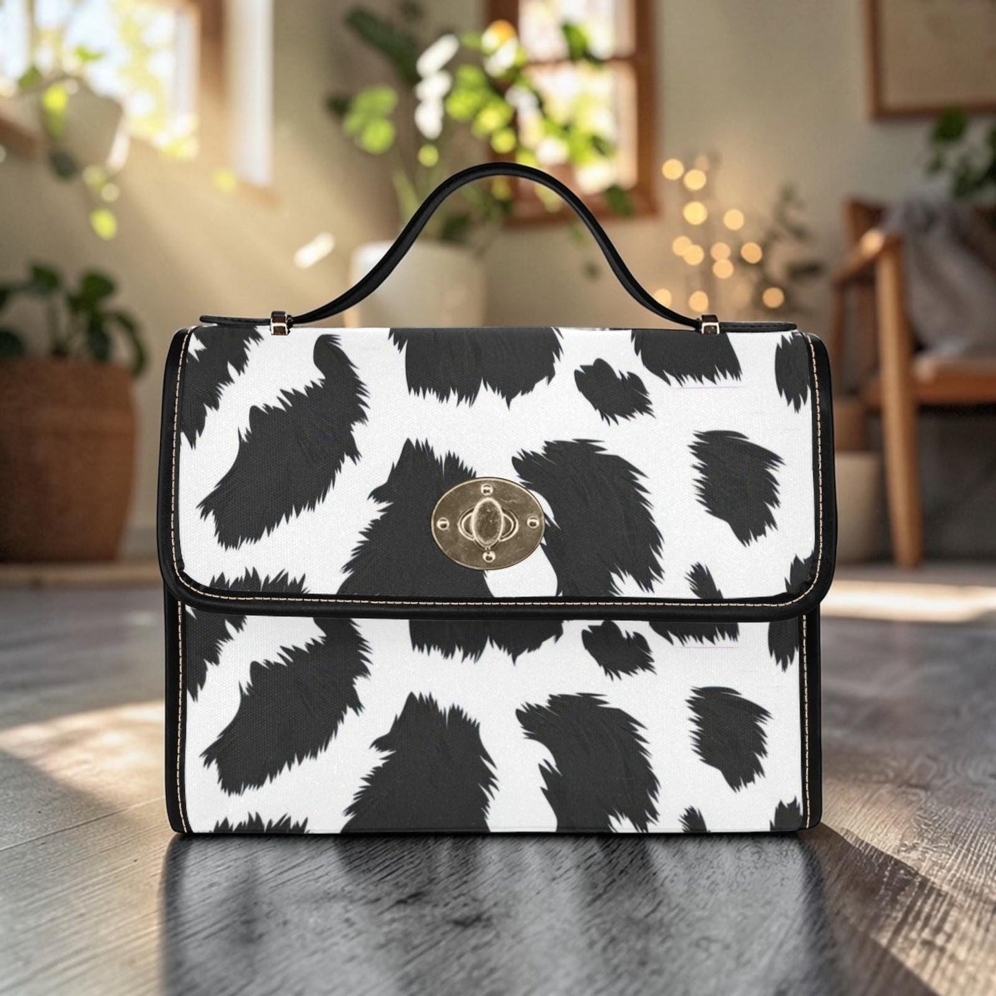 Cow Print Crossbody Bag, Faux Leather Western Purse, Animal Print Shoulder Bag, Trendy Vegan Handbag