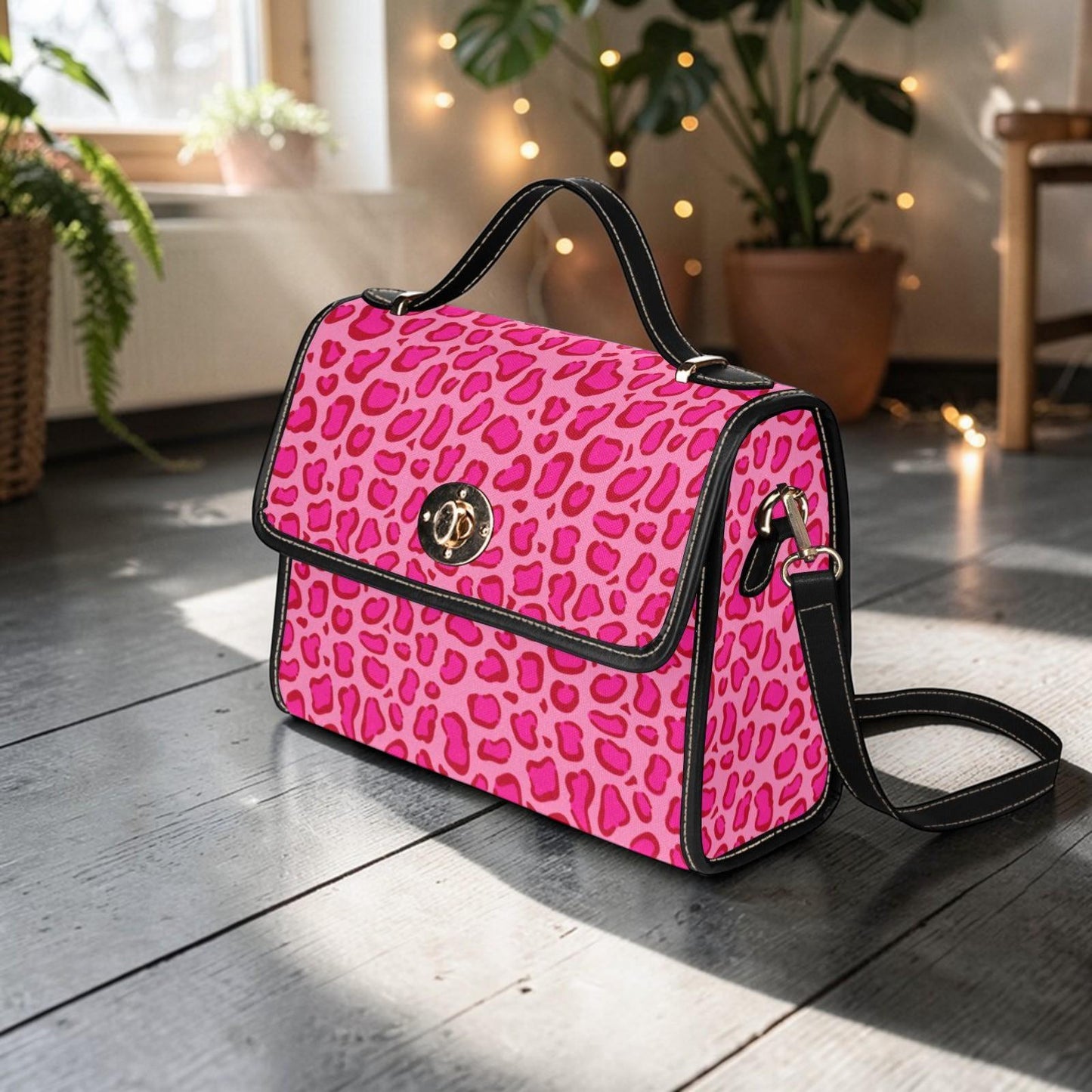 Hot Pink Leopard Print Crossbody Bag, Y2K Baddie Satchel, Vegan Leather Strap, Trendy Animal Print Purse