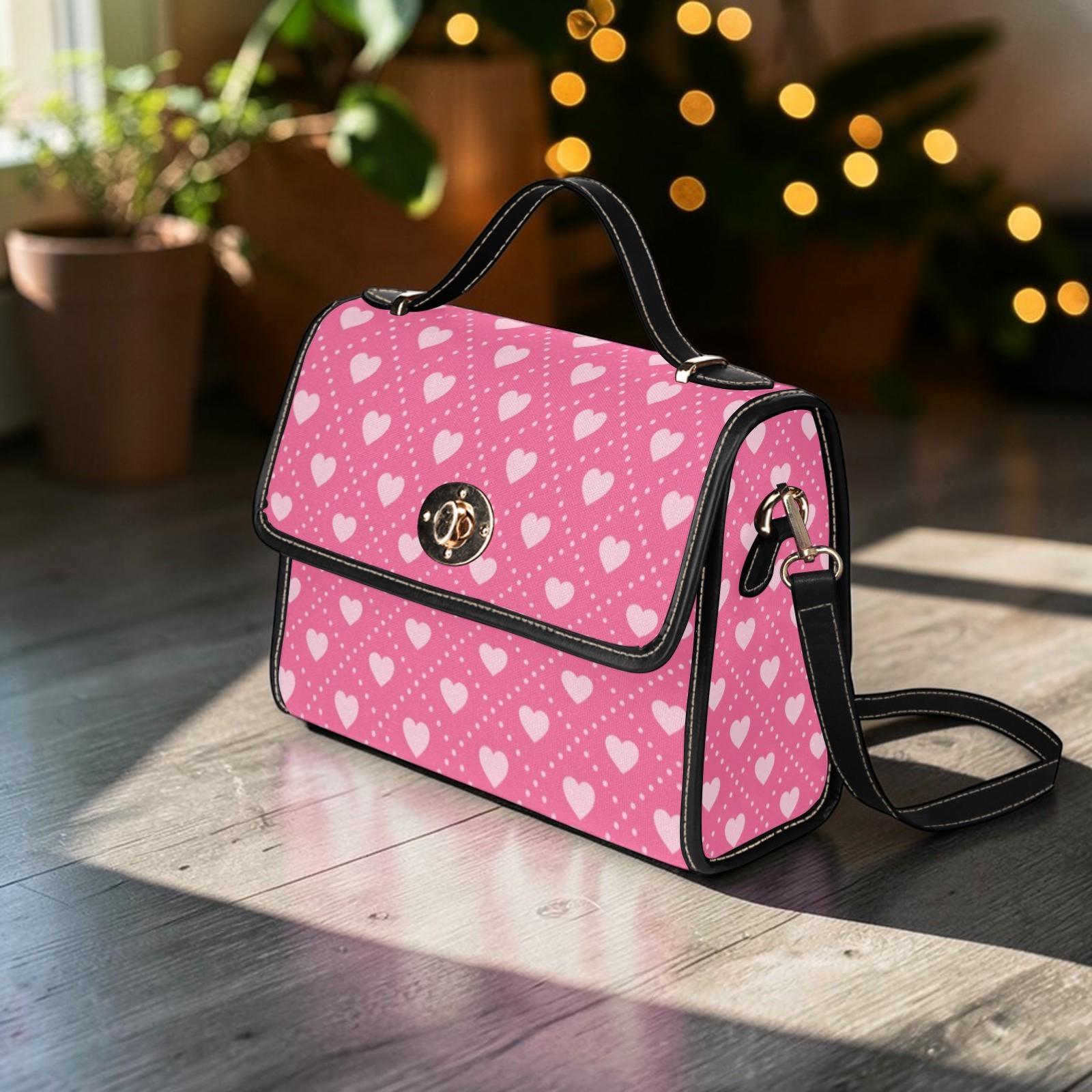 Heart polka satchel purse, pink love pattern handbag, kawaii top handle bag, cute everyday crossbody
