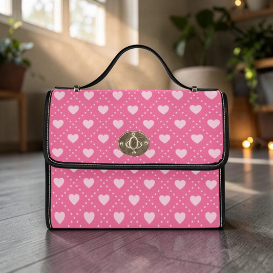 Heart polka satchel purse, pink love pattern handbag, kawaii top handle bag, cute everyday crossbody