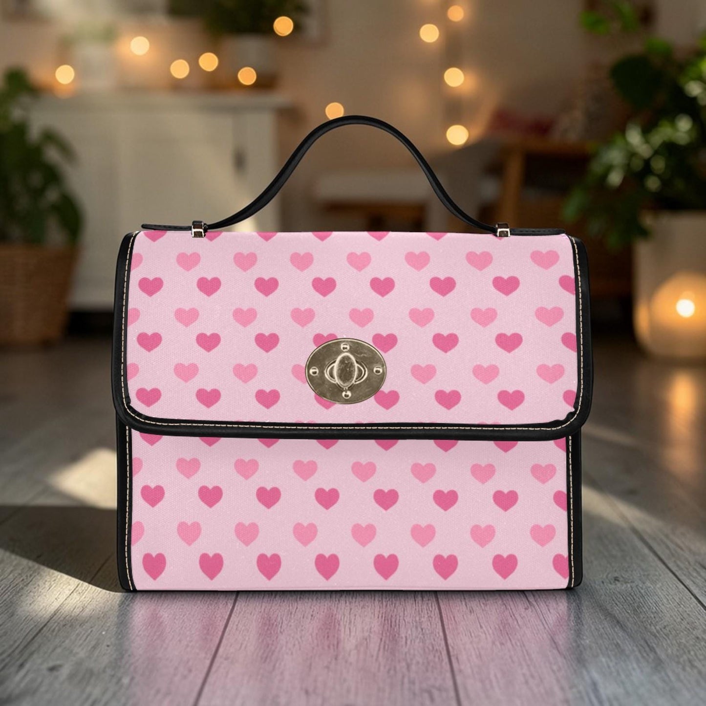 Pink heart satchel purse, kawaii crossbody bag, soft girl handbag, Y2K style vegan leather, cute love print, trendy pink bag
