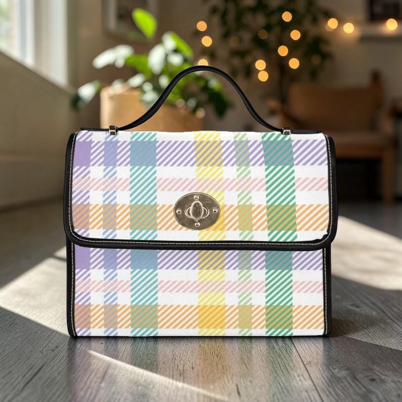 Pastel Plaid Crossbody Bag, Cottagecore Vintage Tartan Purse, Spring Lightweight Handbag