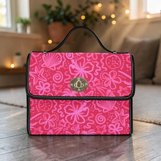 Pink Tropical Clutch Purse, Hot Pink Beach Handbag, Coastal Summer Top Handle Bag, Bold Vacation Statement Purse