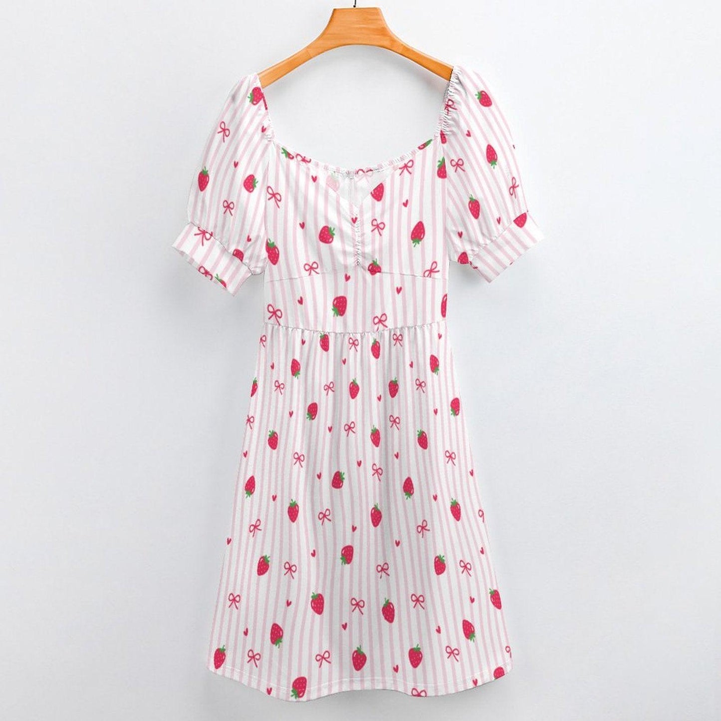 Strawberry Bow Dress, Pink Coquette Puff Sleeve, Picnic, Girls Trip, Summer Day Dress