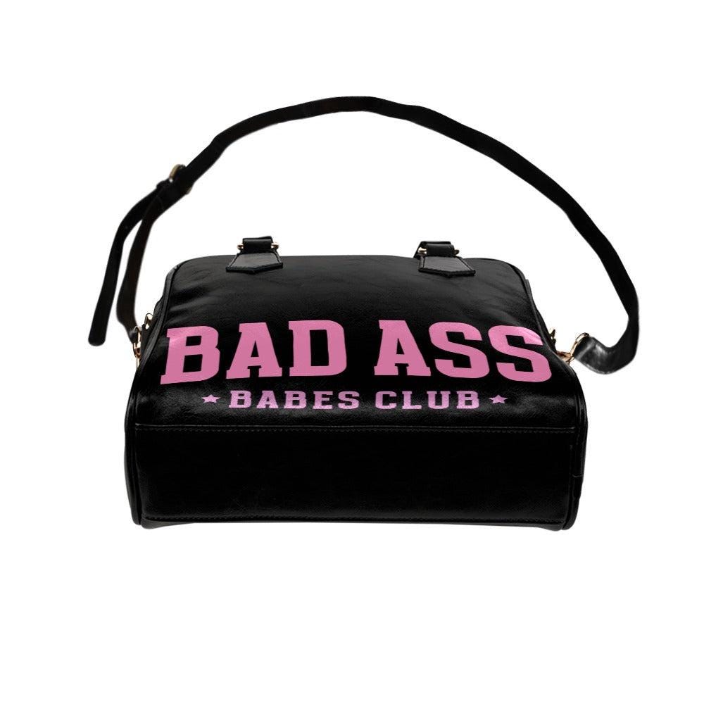 Badass Babes Club Black Statement Handbag, Pink Slogan Bowler Bag, Edgy Baddie Purse