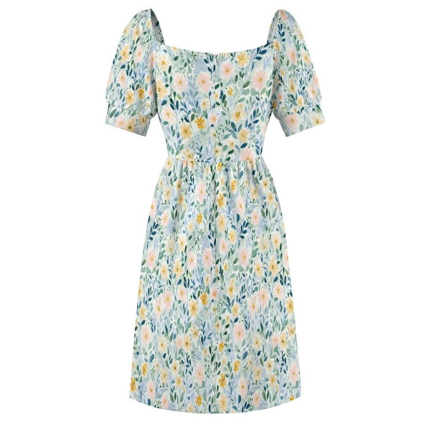 Pastel Wildflower Midi Dress, Botanical Puff Sleeve, Garden Party Style, Bridal Brunch