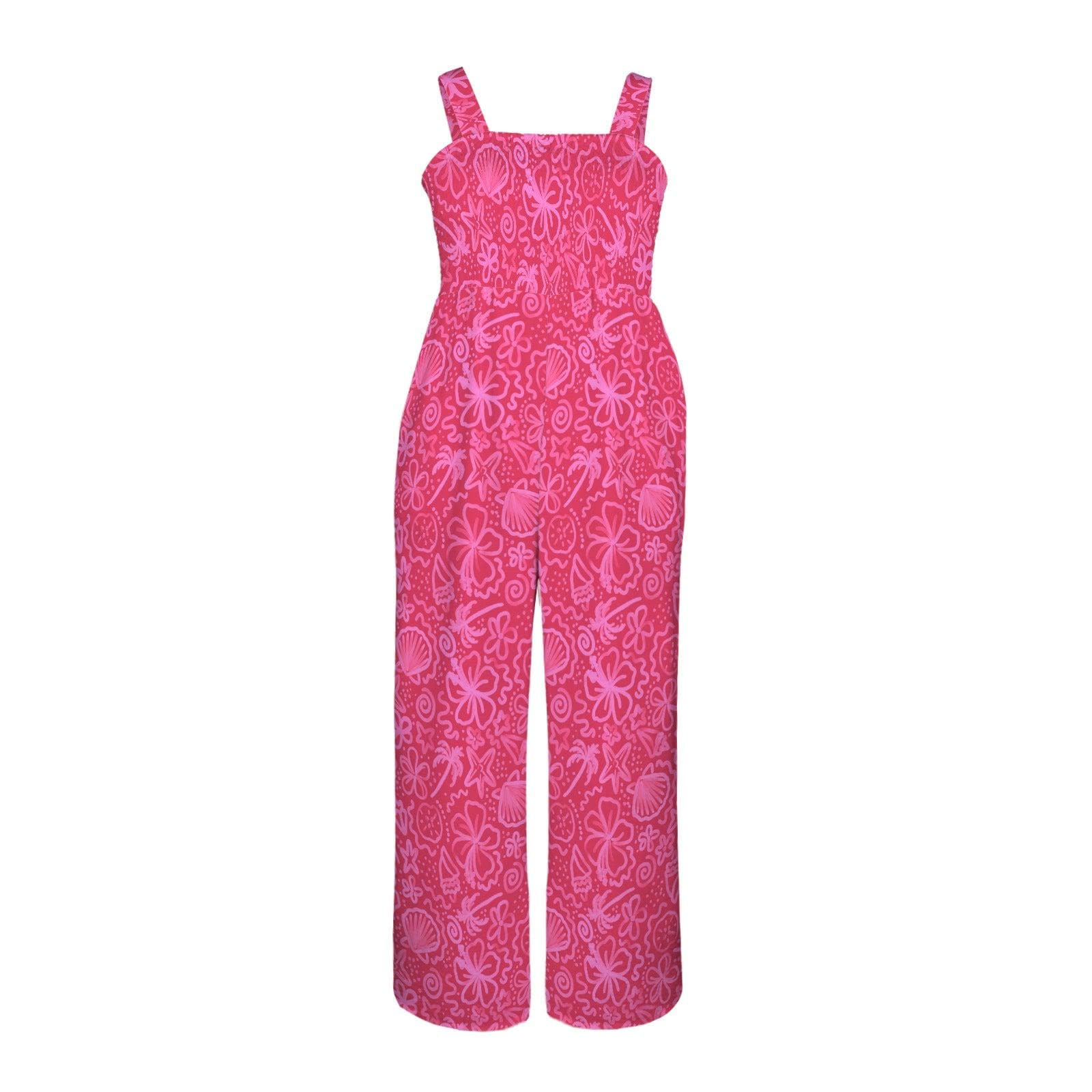 Hot Pink Tropical Jumpsuit, Wide Leg Beach Romper, Coastal Resort Outfit for Summer and Vacation