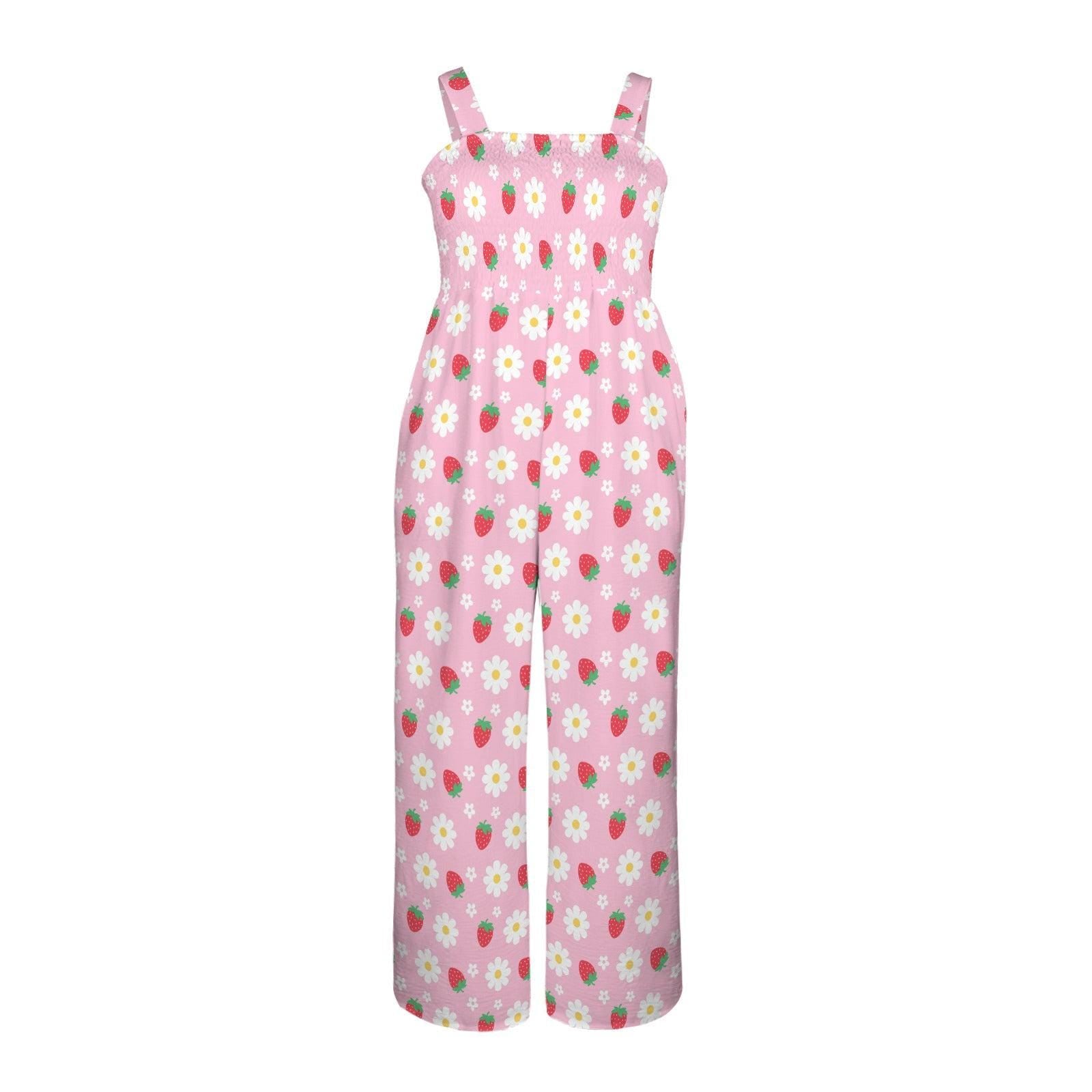 Strawberry Print Jumpsuit for Women, Pink Picnic Romper, Berrycore Summer Outfit, Cute Farmers Market Look