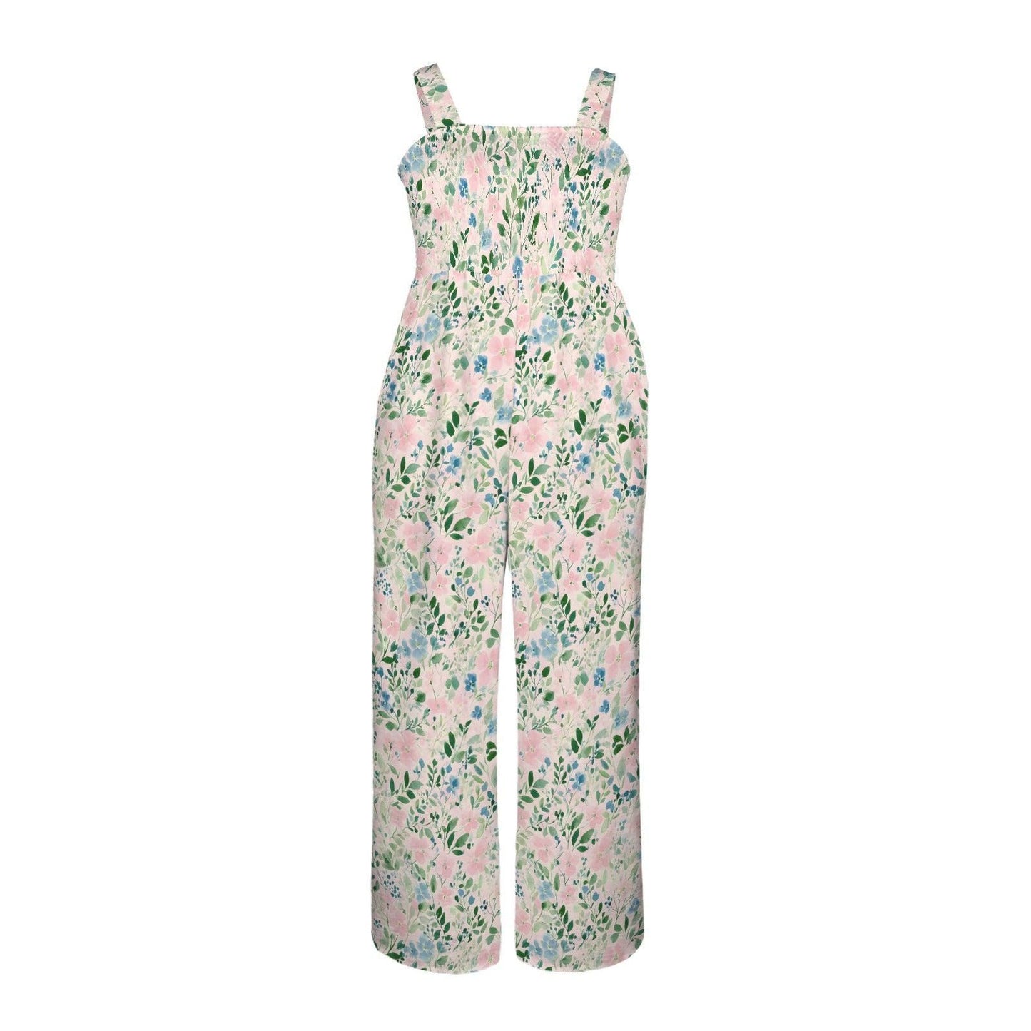 Floral Wide Leg Jumpsuit, Boho Summer Romper, Cottagecore Vibe, Lightweight Stretch, Sleeveless Square Neck, Nature-Inspired Fashion