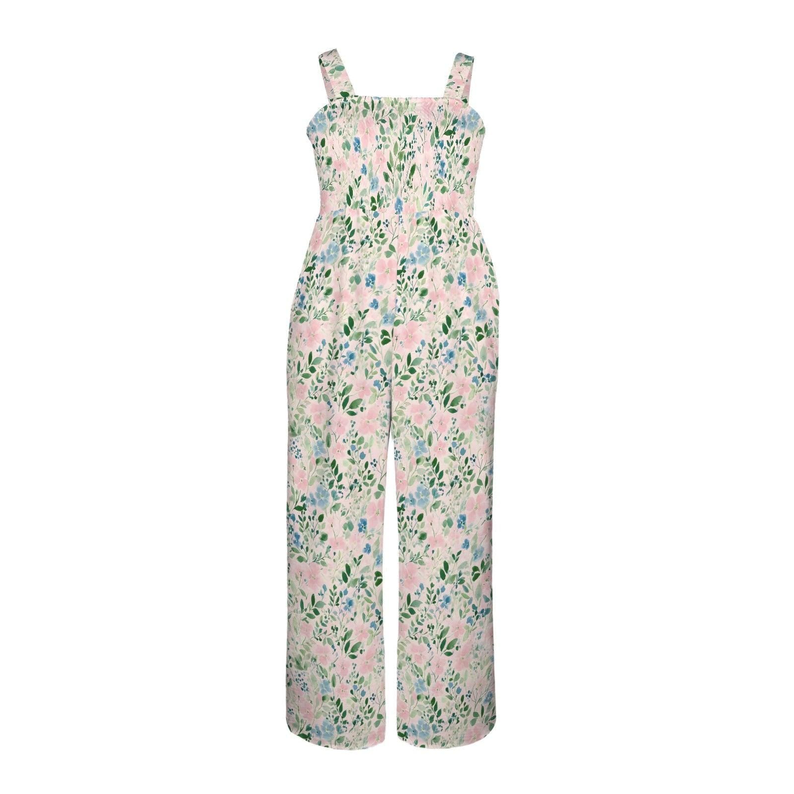 Floral Wide Leg Jumpsuit, Boho Summer Romper, Cottagecore Vibe, Lightweight Stretch, Sleeveless Square Neck, Nature-Inspired Fashion