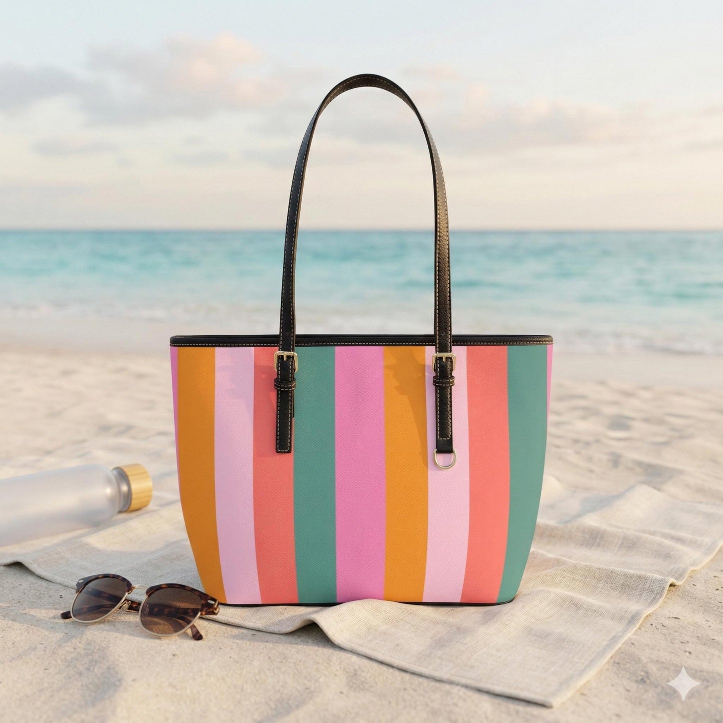 Pastel Stripe Tote Bag, Color Block Shoulder Bag, Preppy Everyday Purse, Cute Spring Shopping Tote