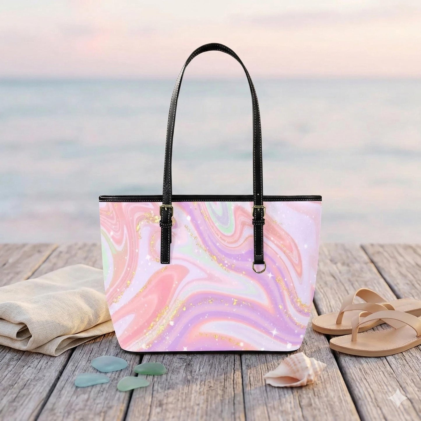 Pink Marble Tote Bag, Glitter Swirl Shoulder Purse, Dreamy Pastel Handbag, Coquette Style Carryall