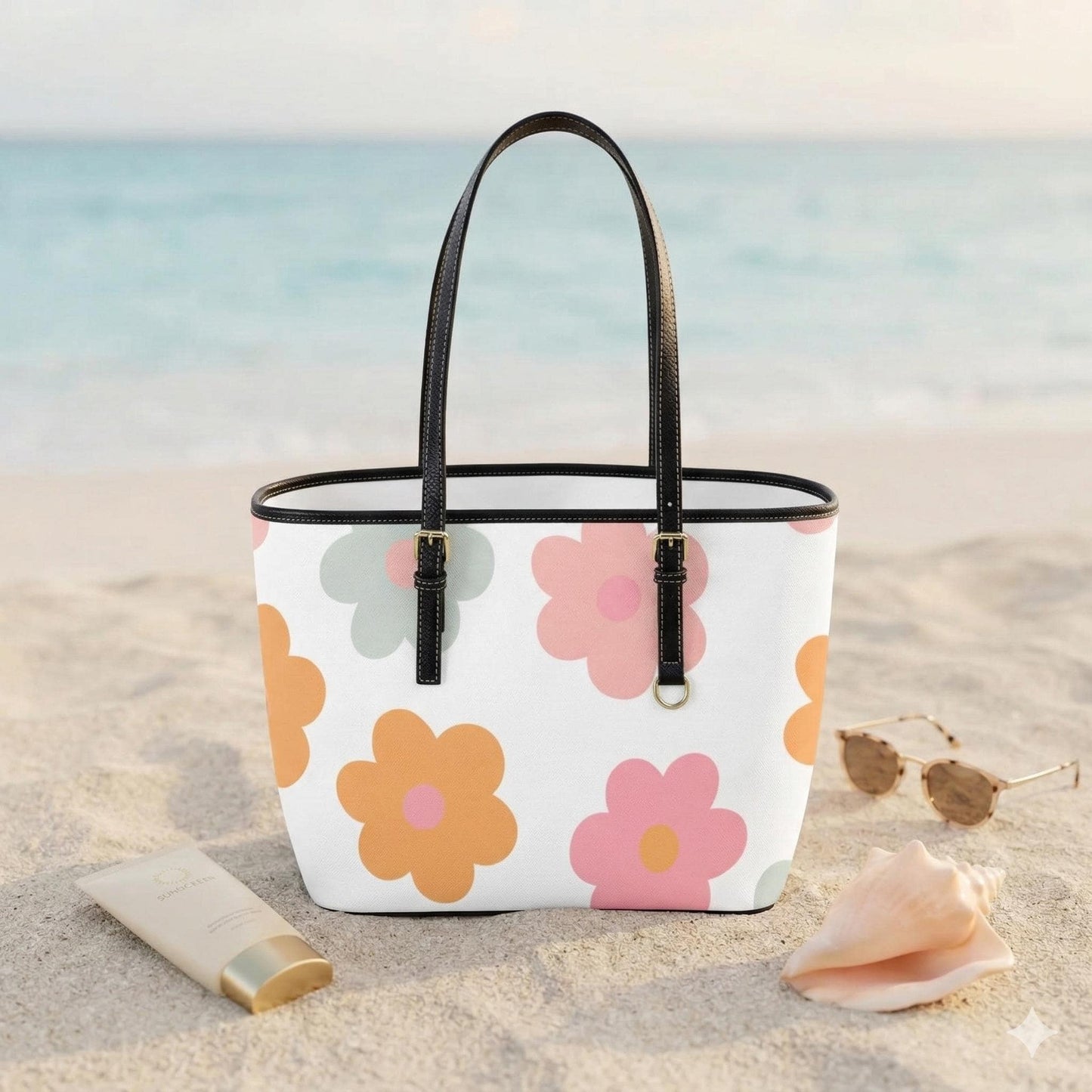 Retro Daisy Tote Bag, Mod Flower Shoulder Purse, Cute Everyday Carryall, Playful Floral Handbag