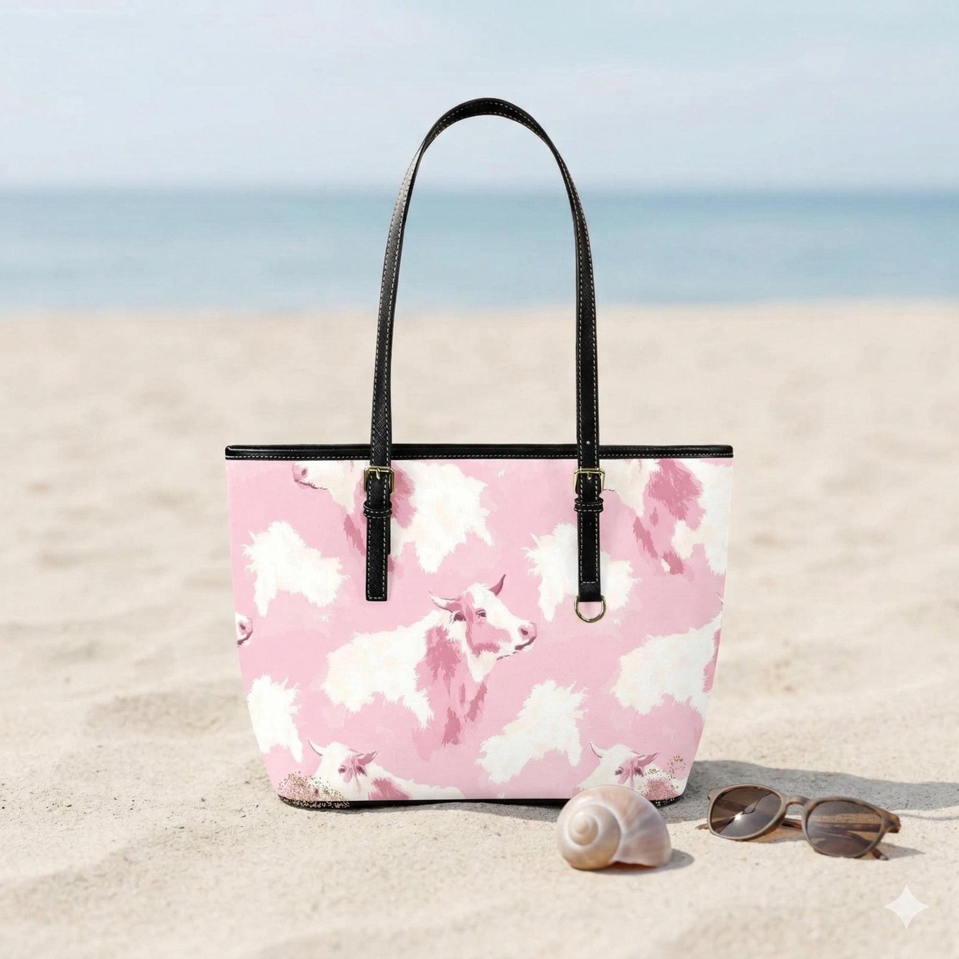 Pink Cow Print Tote Bag, Western Chic Shoulder Purse, Ranch Style Everyday Handbag, Rodeo Fashion Tote