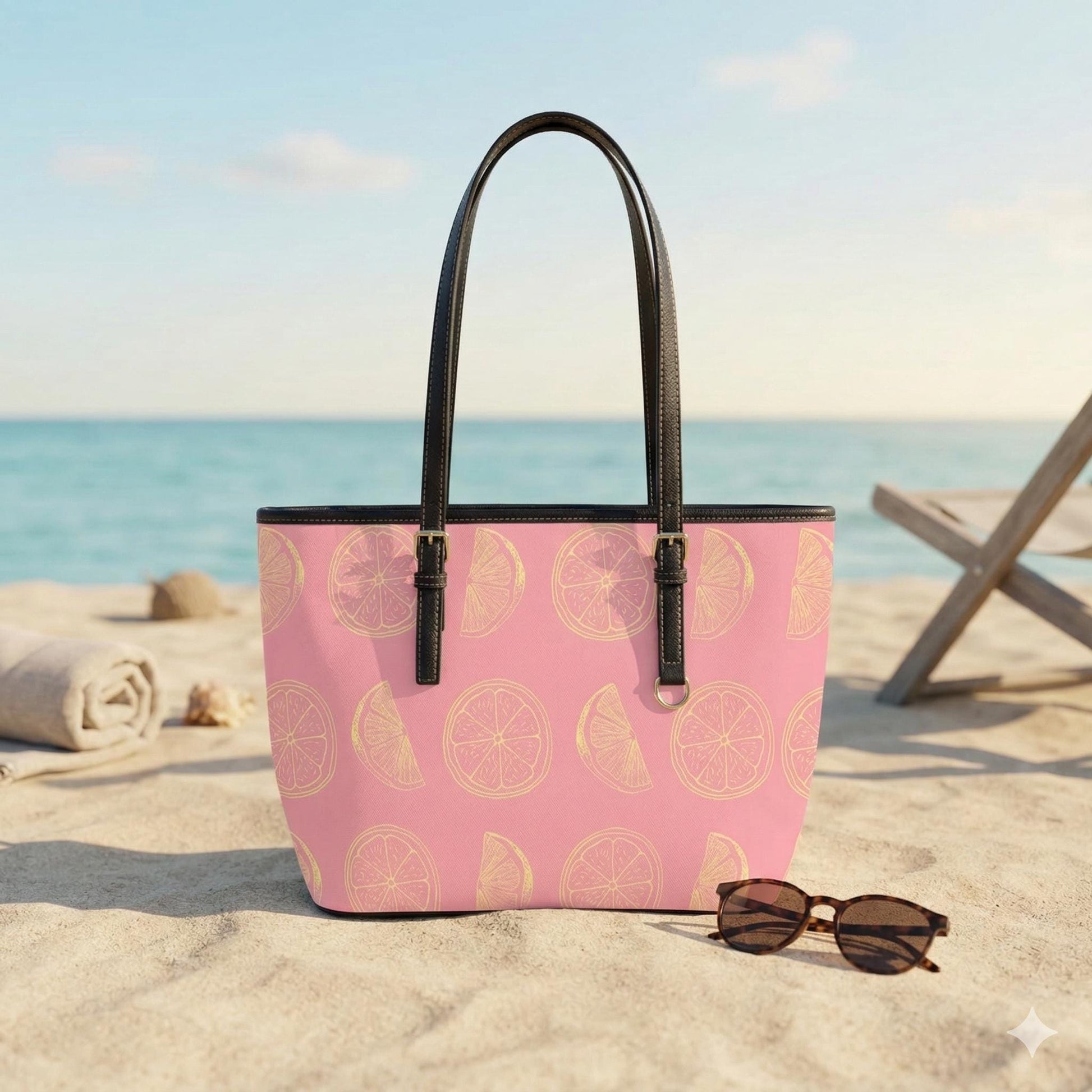 Pink Citrus Beach Tote, Grapefruit Print Shoulder Bag, Summer Vacation Purse, Poolside Resort Carryall