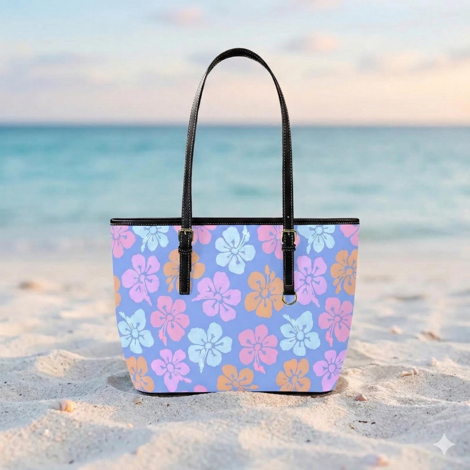 Blue Hibiscus Tote Bag, Tropical Floral Shoulder Purse, Island Vacation Handbag, Summer Holiday Tote