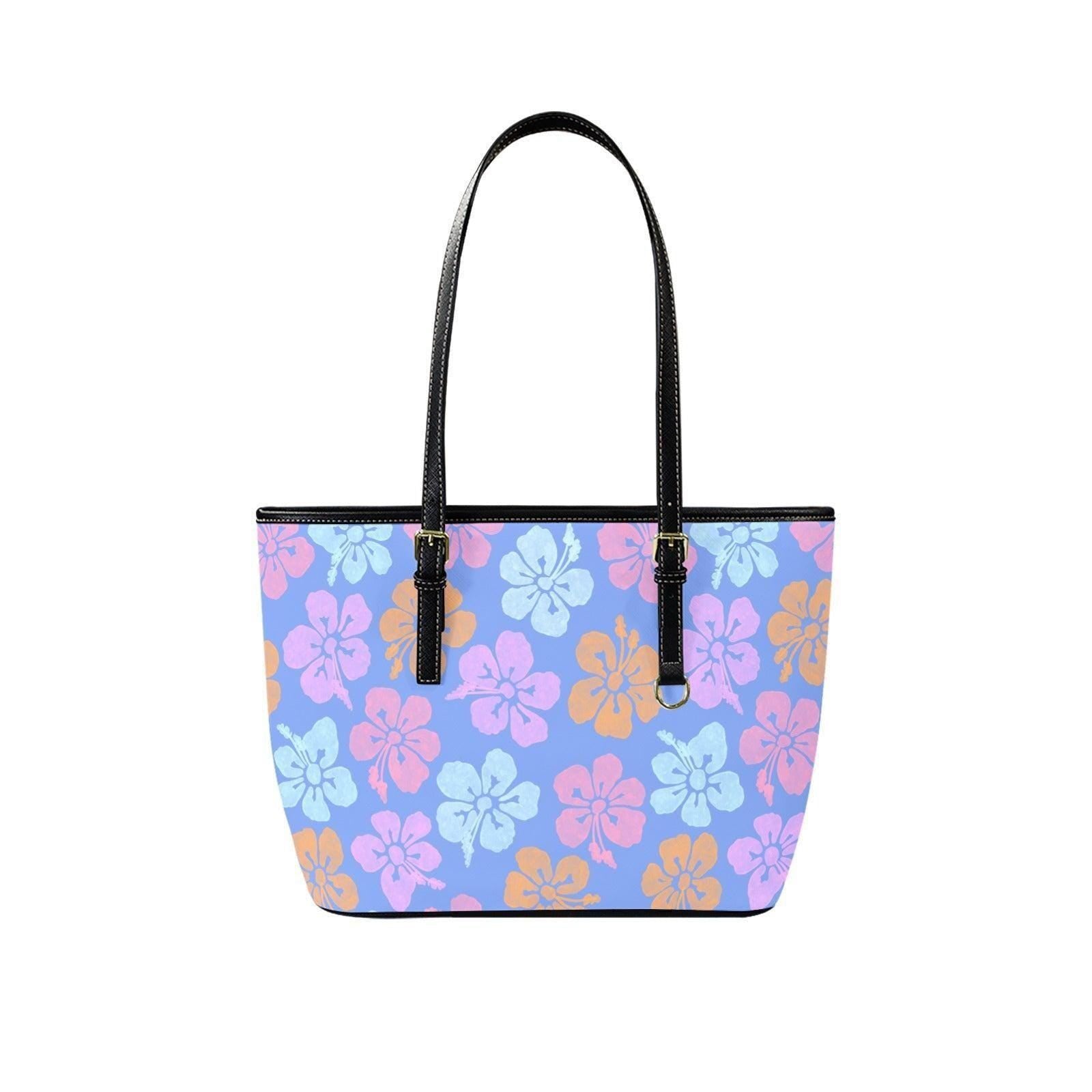 Blue Hibiscus Tote Bag, Tropical Floral Shoulder Purse, Island Vacation Handbag, Summer Holiday Tote