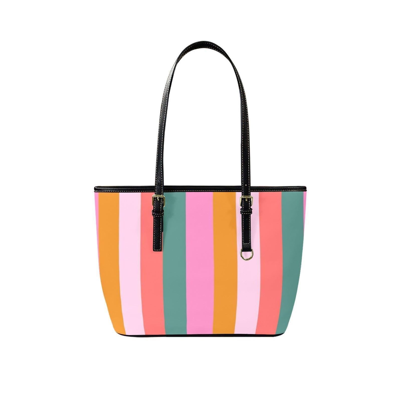 Pastel Stripe Tote Bag, Color Block Shoulder Bag, Preppy Everyday Purse, Cute Spring Shopping Tote