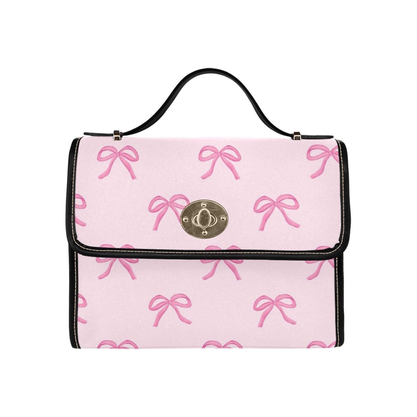 Pink Bow Crossbody Bag, Pastel Ribbon Canvas Purse, Vegan Leather Strap, Kawaii Soft Girl Handbag