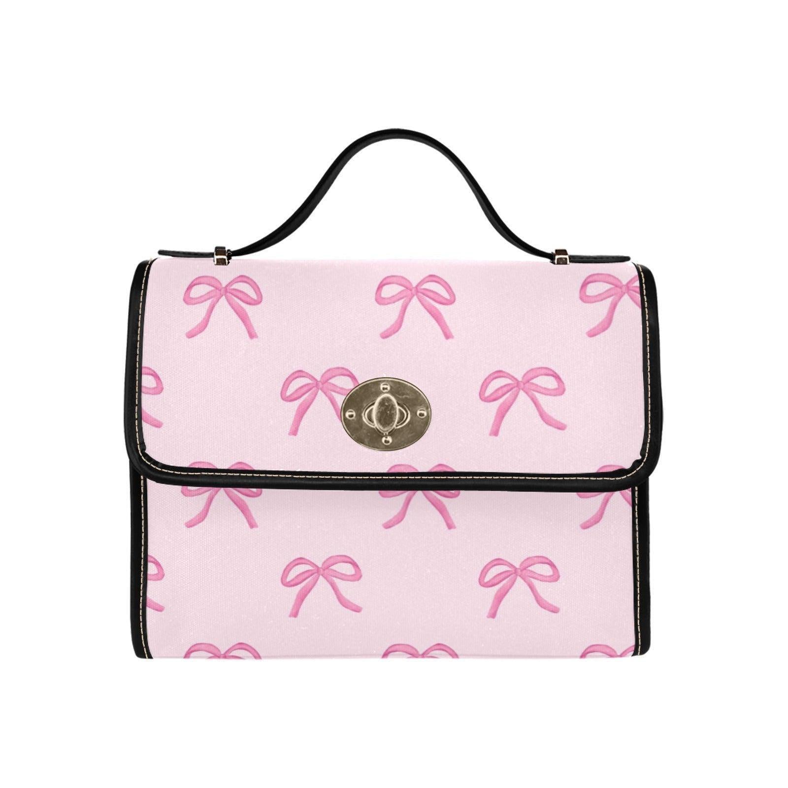 Pink Bow Crossbody Bag, Pastel Ribbon Canvas Purse, Vegan Leather Strap, Kawaii Soft Girl Handbag