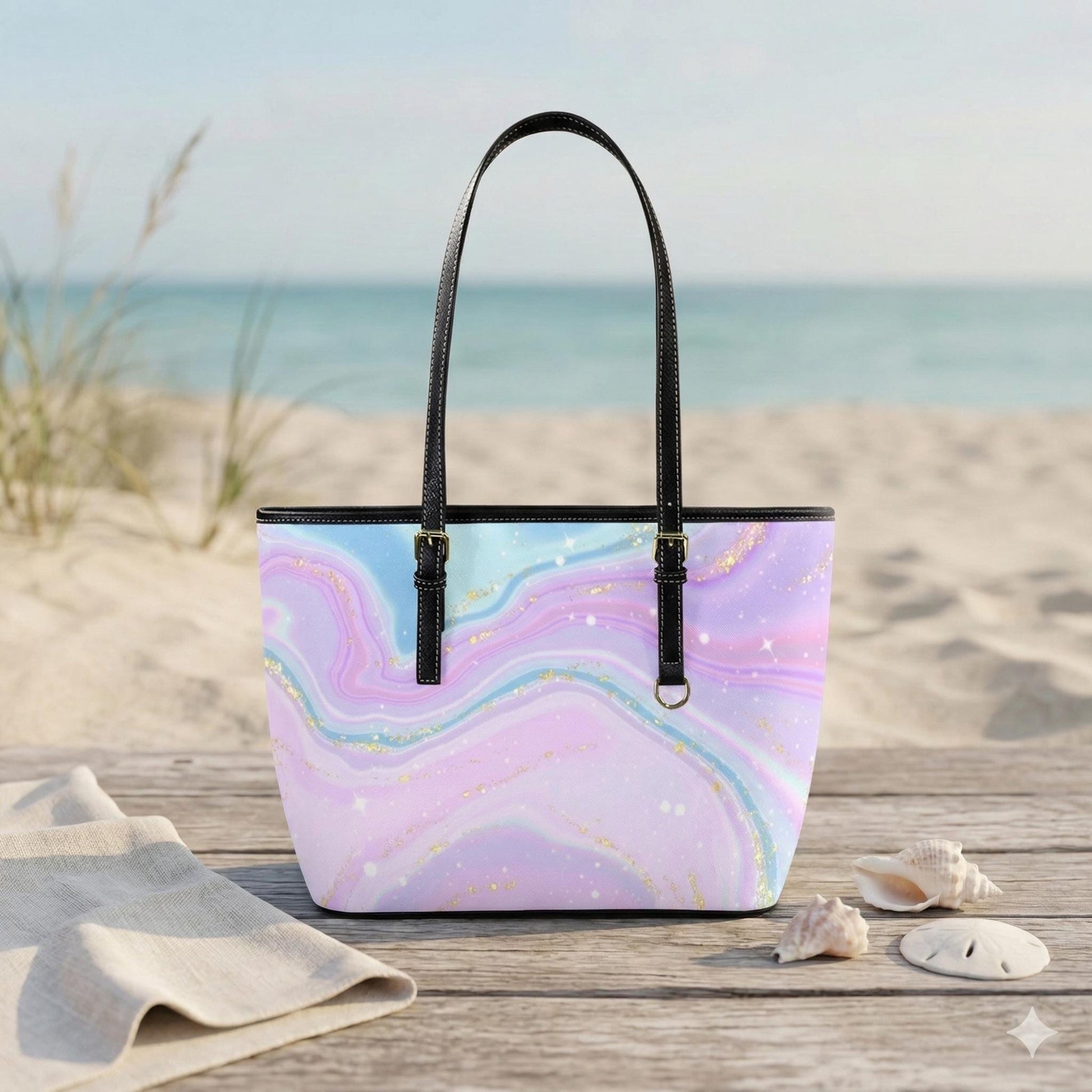 Pastel Marble Tote Purse, Dreamy Glitter Swirl Bag, Fairycore Shoulder Carryall, Soft Girl Handbag