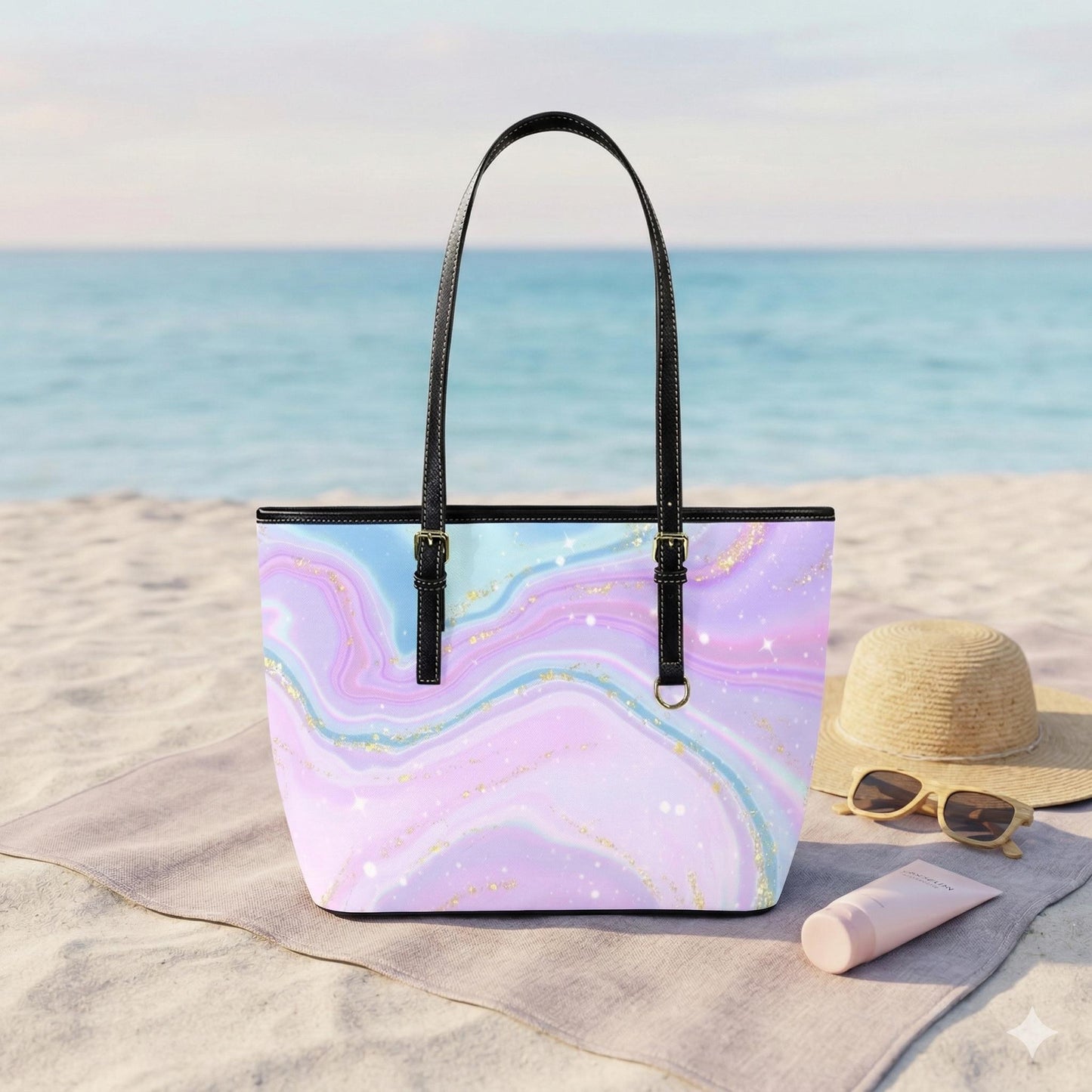 Pastel Marble Tote Purse, Dreamy Glitter Swirl Bag, Fairycore Shoulder Carryall, Soft Girl Handbag