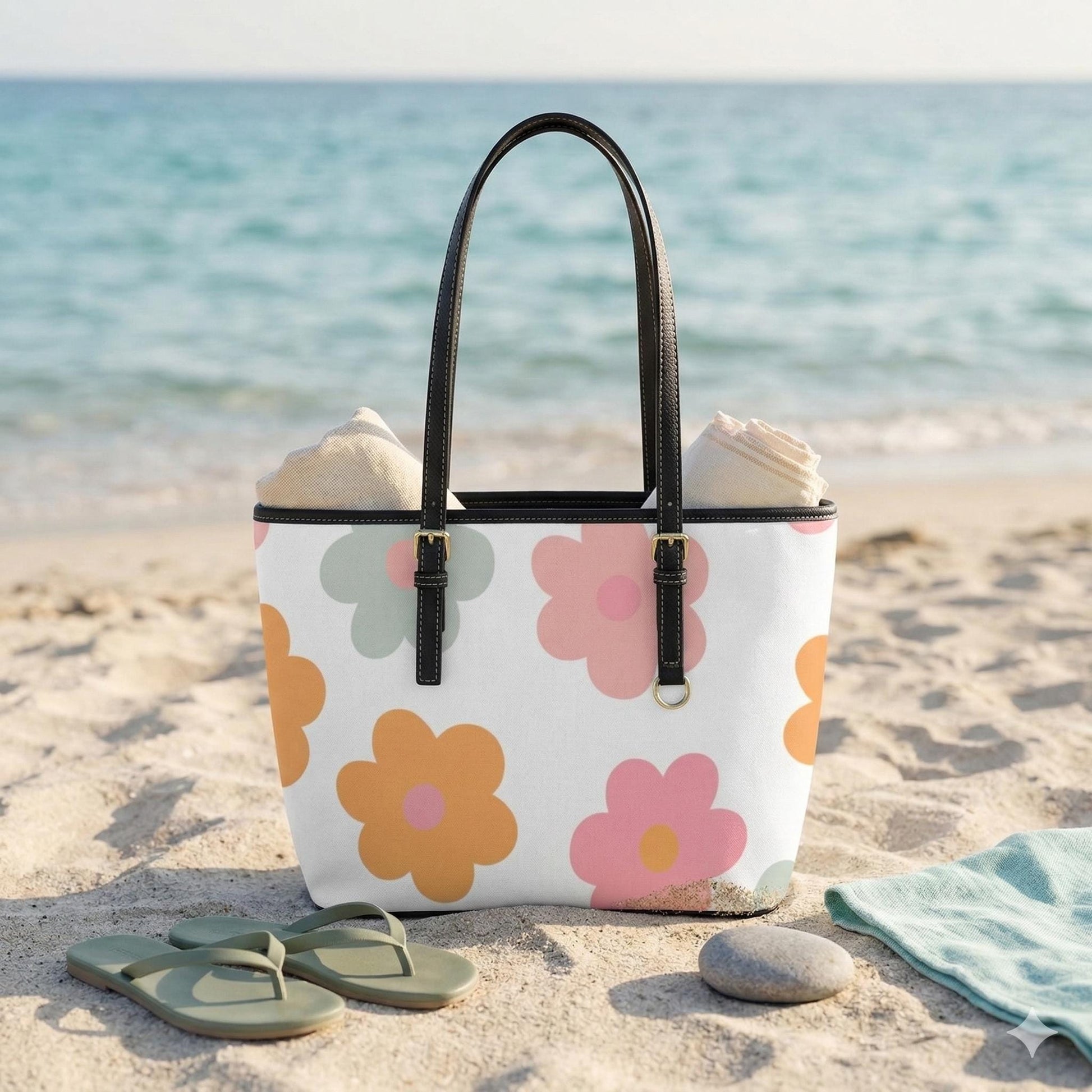 Retro Daisy Tote Bag, Mod Flower Shoulder Purse, Groovy Everyday Carryall, Cute Floral Statement Handbag