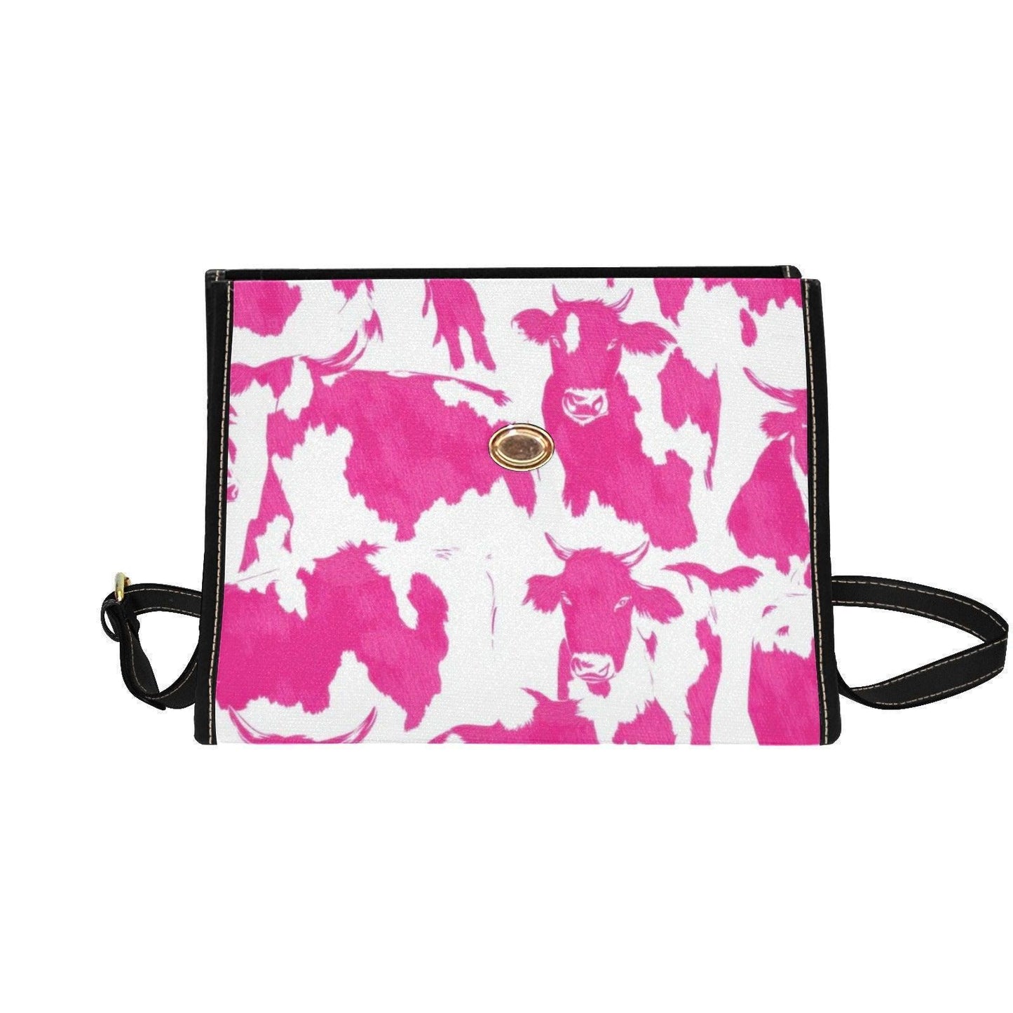 Pink Cow Print Satchel Bag, Western Top Handle Crossbody Purse for Farmcore and Y2K Style