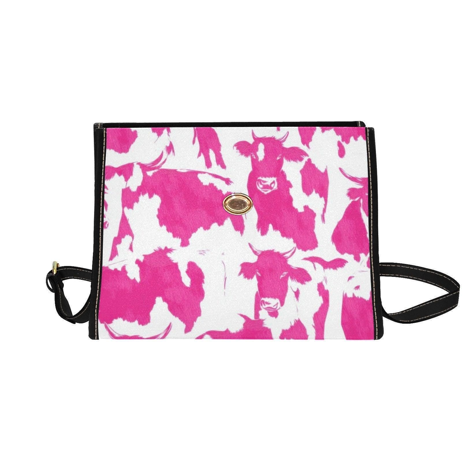 Pink Cow Print Satchel Bag, Western Top Handle Crossbody Purse for Farmcore and Y2K Style