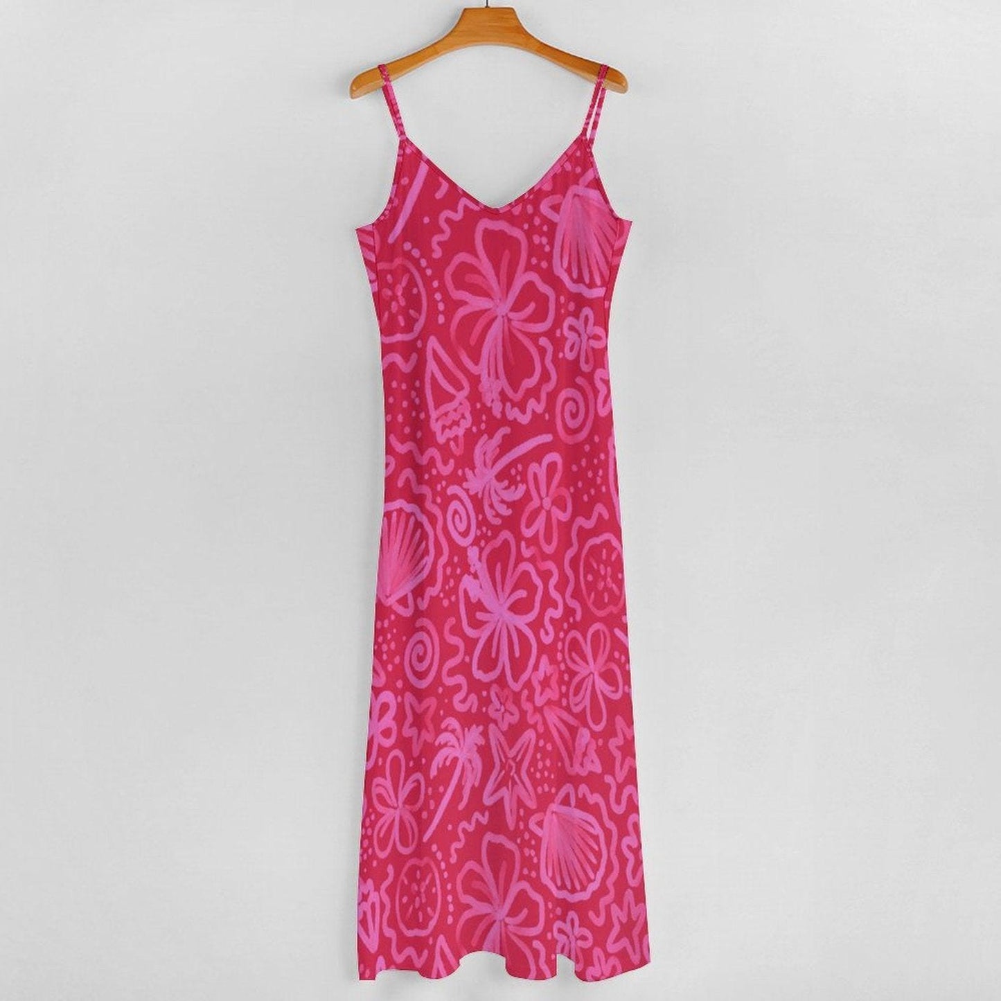 Hot Pink Tropical Maxi Dress, Y2K Floral Slip Dress, Boho Festival Beach Outfit, Summer Vacation Dress