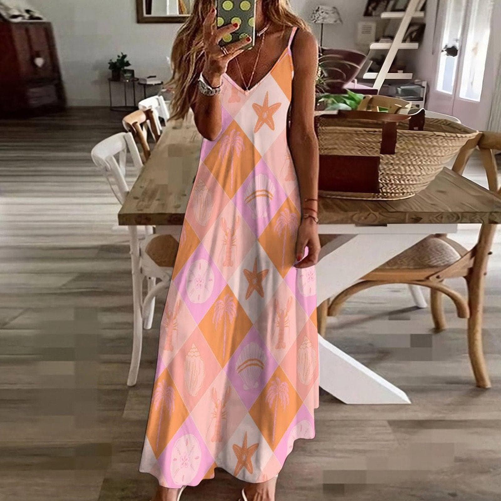 Pastel Beachcore Maxi Dress, Coastal Vibes Summer Dress, Y2K Soft Girl Aesthetic Sundress, Pink Ocean Shell Dress, Mermaidcore Outfit