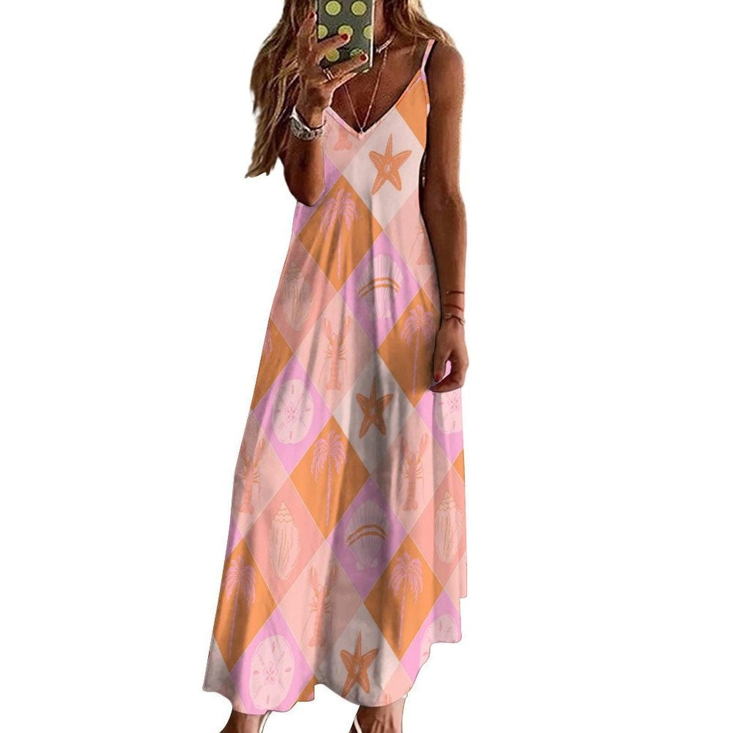 Pastel Beachcore Maxi Dress, Coastal Vibes Summer Dress, Y2K Soft Girl Aesthetic Sundress, Pink Ocean Shell Dress, Mermaidcore Outfit