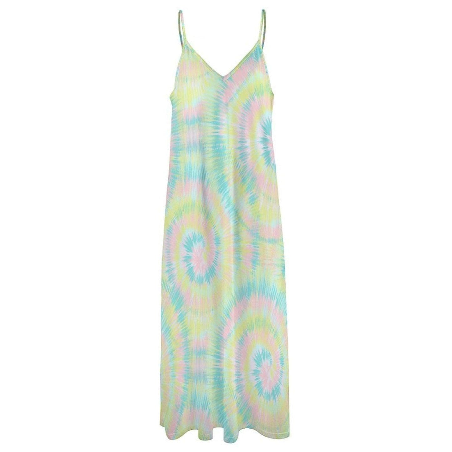 Pastel Tie Dye Maxi Dress, Boho Summer Sundress, Festival and Beach Vacation Outfit