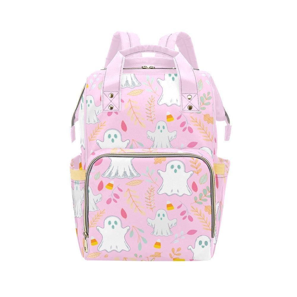 Pastel Pink Ghost Diaper Bag, Kawaii Mom Backpack, Halloween Vibe Organizer, Cute Baby Bag