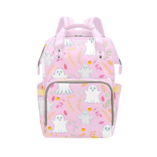Pastel Pink Ghost Diaper Bag, Kawaii Mom Backpack, Halloween Vibe Organizer, Cute Baby Bag