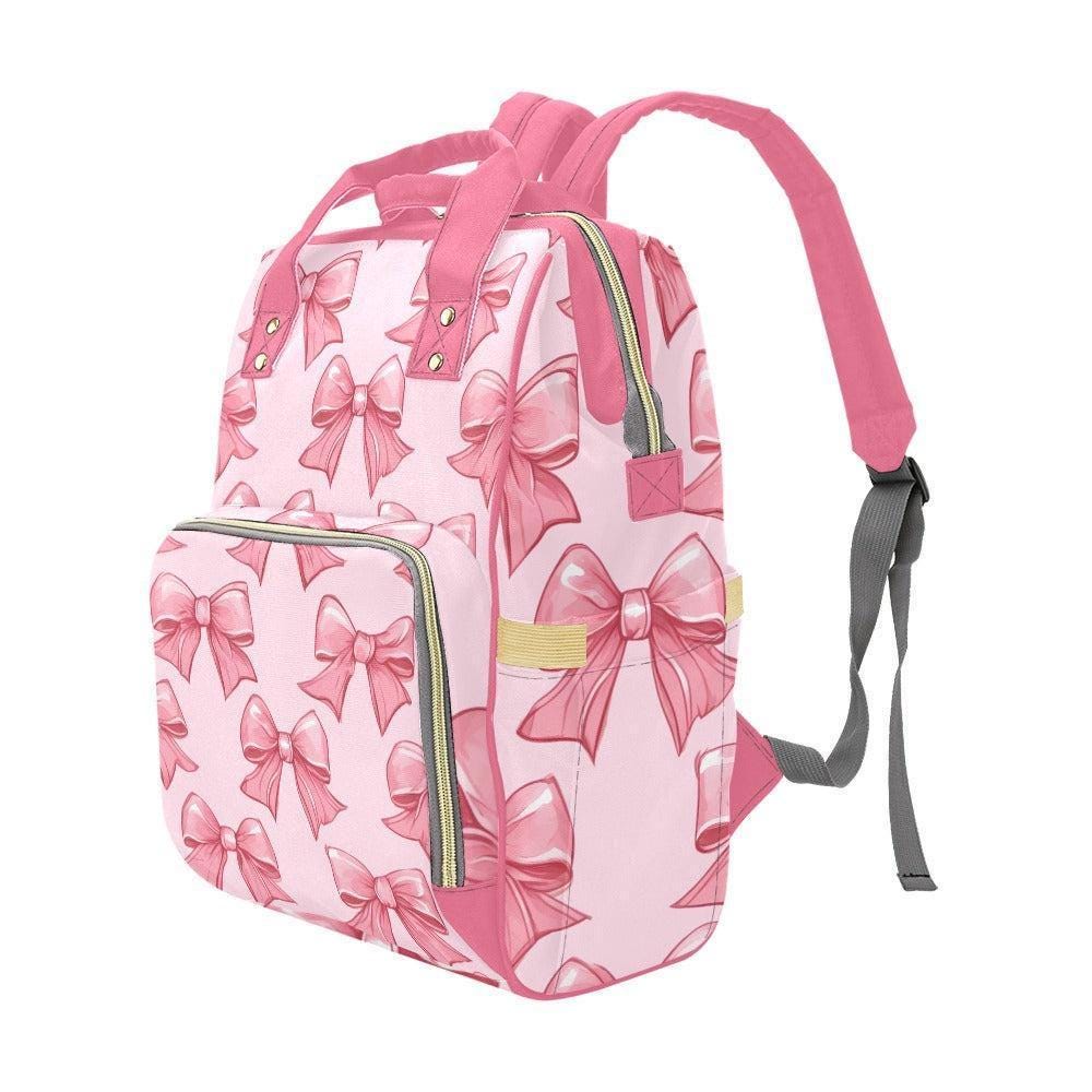 Pink Bow Diaper Backpack, Nylon Mom Bag, Kawaii Style, Aesthetic Travel Baby Bag, Gift for Her