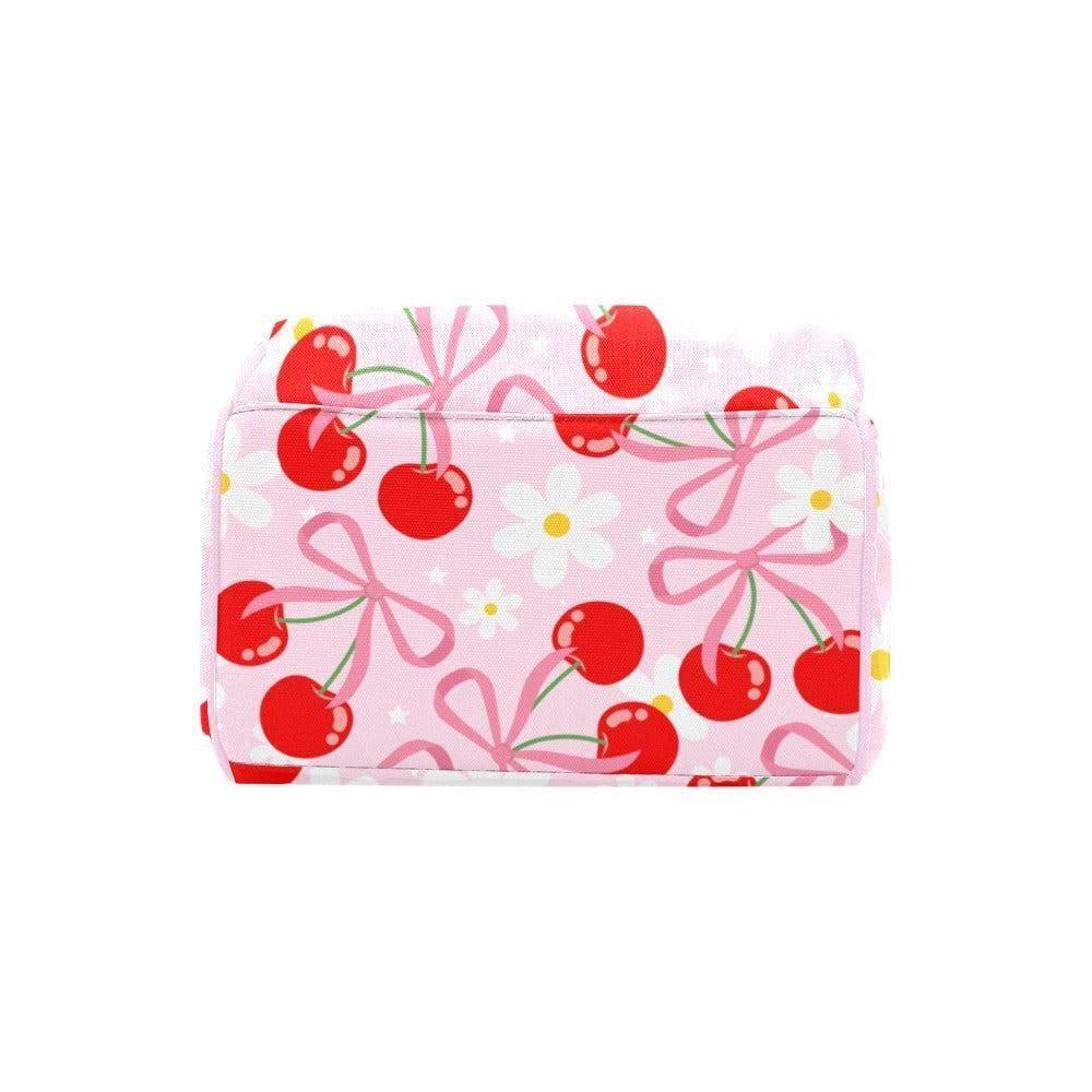 Cherry Bow Diaper Backpack, Kawaii Pink Mommy Bag, Floral Baby Bag, Toddler Organizer, Cute Mom Bag
