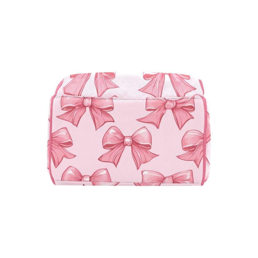 Pink Bow Diaper Backpack, Nylon Mom Bag, Kawaii Style, Aesthetic Travel Baby Bag, Gift for Her