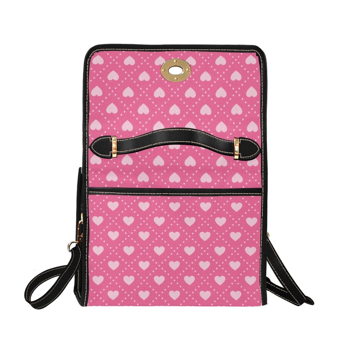 Heart polka satchel purse, pink love pattern handbag, kawaii top handle bag, cute everyday crossbody