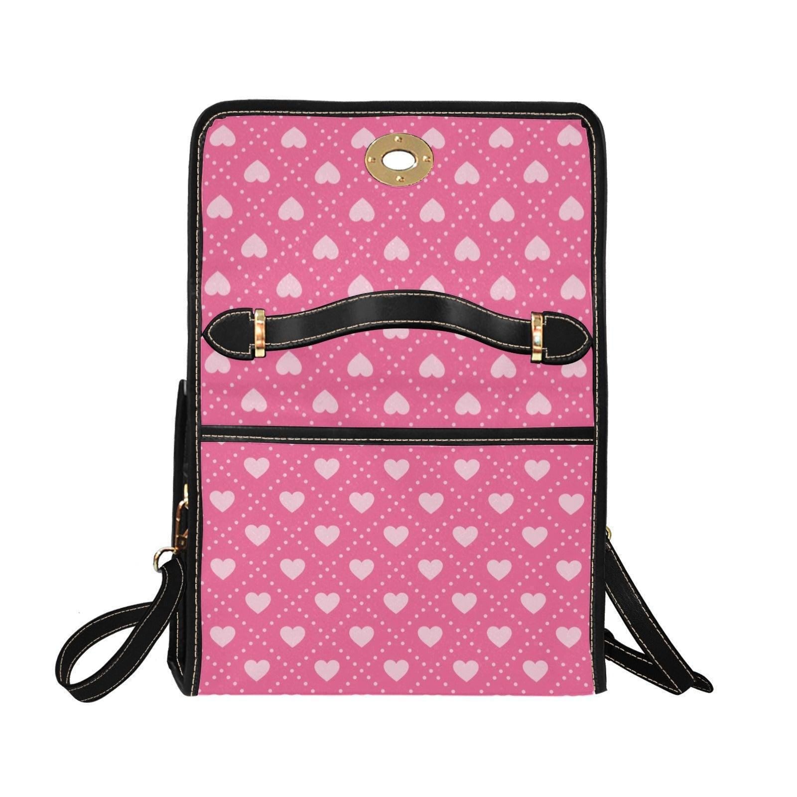 Heart polka satchel purse, pink love pattern handbag, kawaii top handle bag, cute everyday crossbody