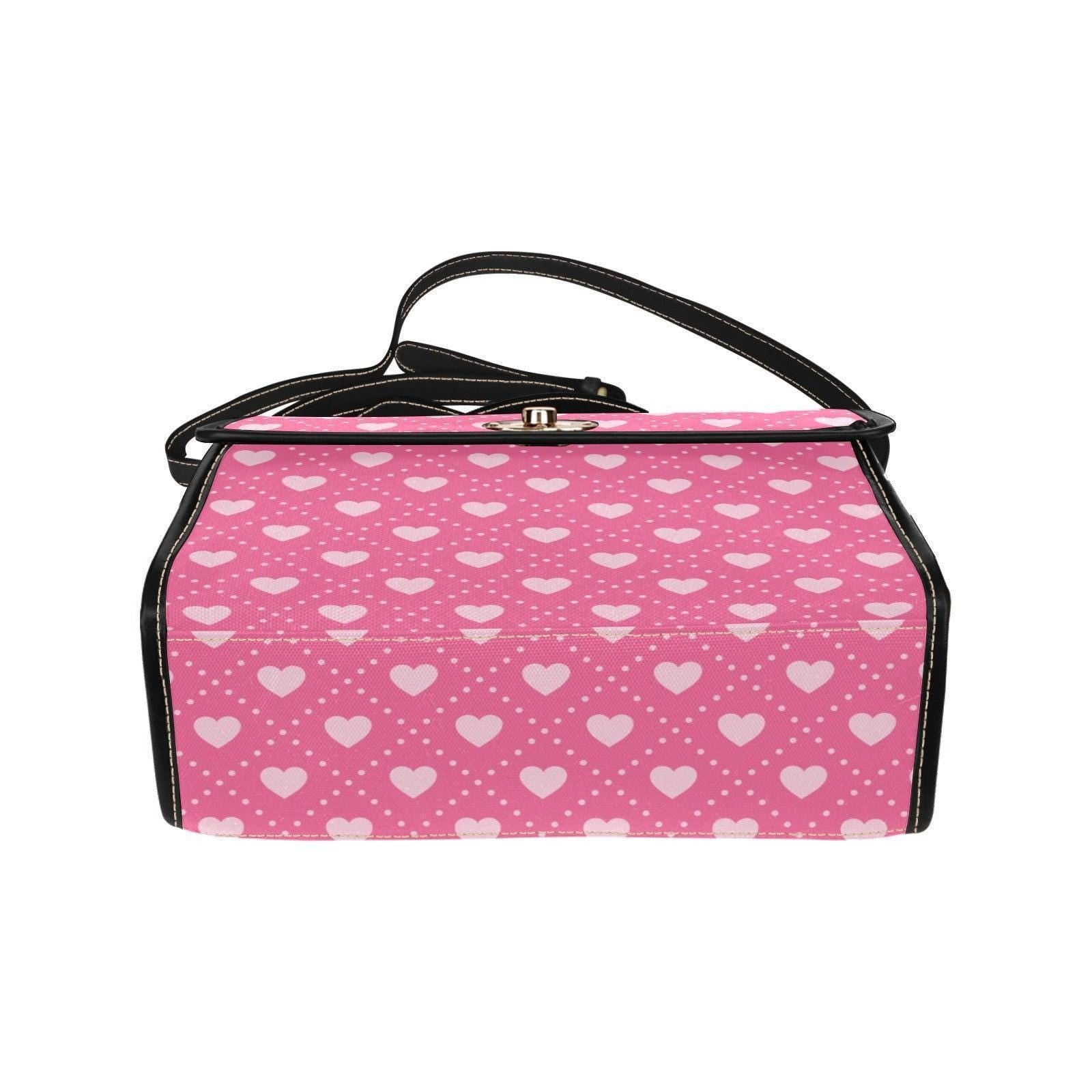 Heart polka satchel purse, pink love pattern handbag, kawaii top handle bag, cute everyday crossbody