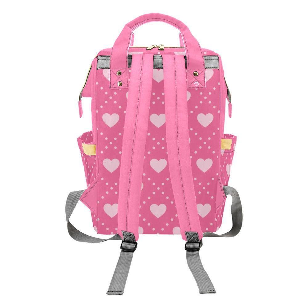 Pink Heart Print Backpack, Kawaii Diaper Bag