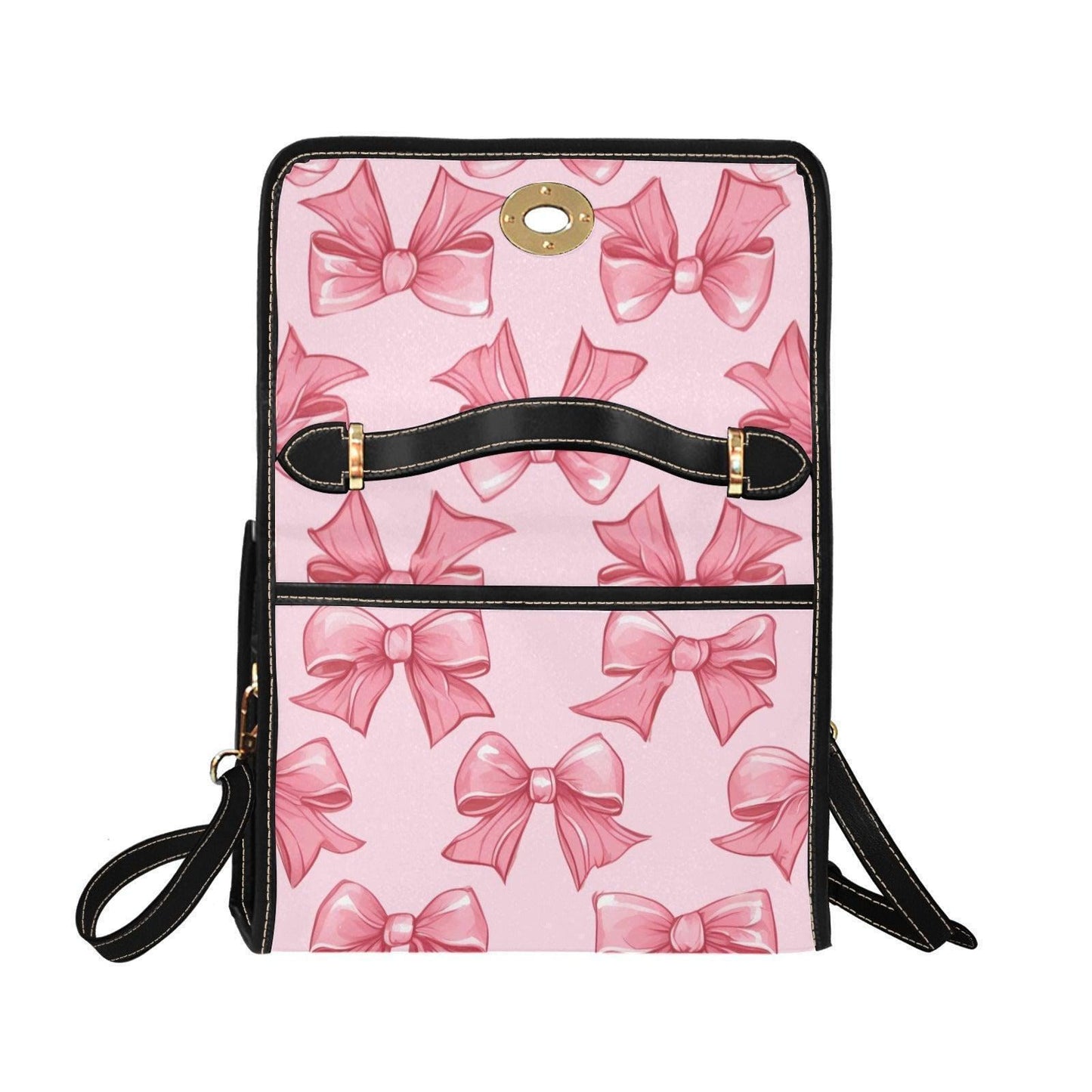 Pink Bow Satchel Purse, Waterproof Canvas Crossbody, Y2K Coquette Handbag, Girly Soft Girl Bag