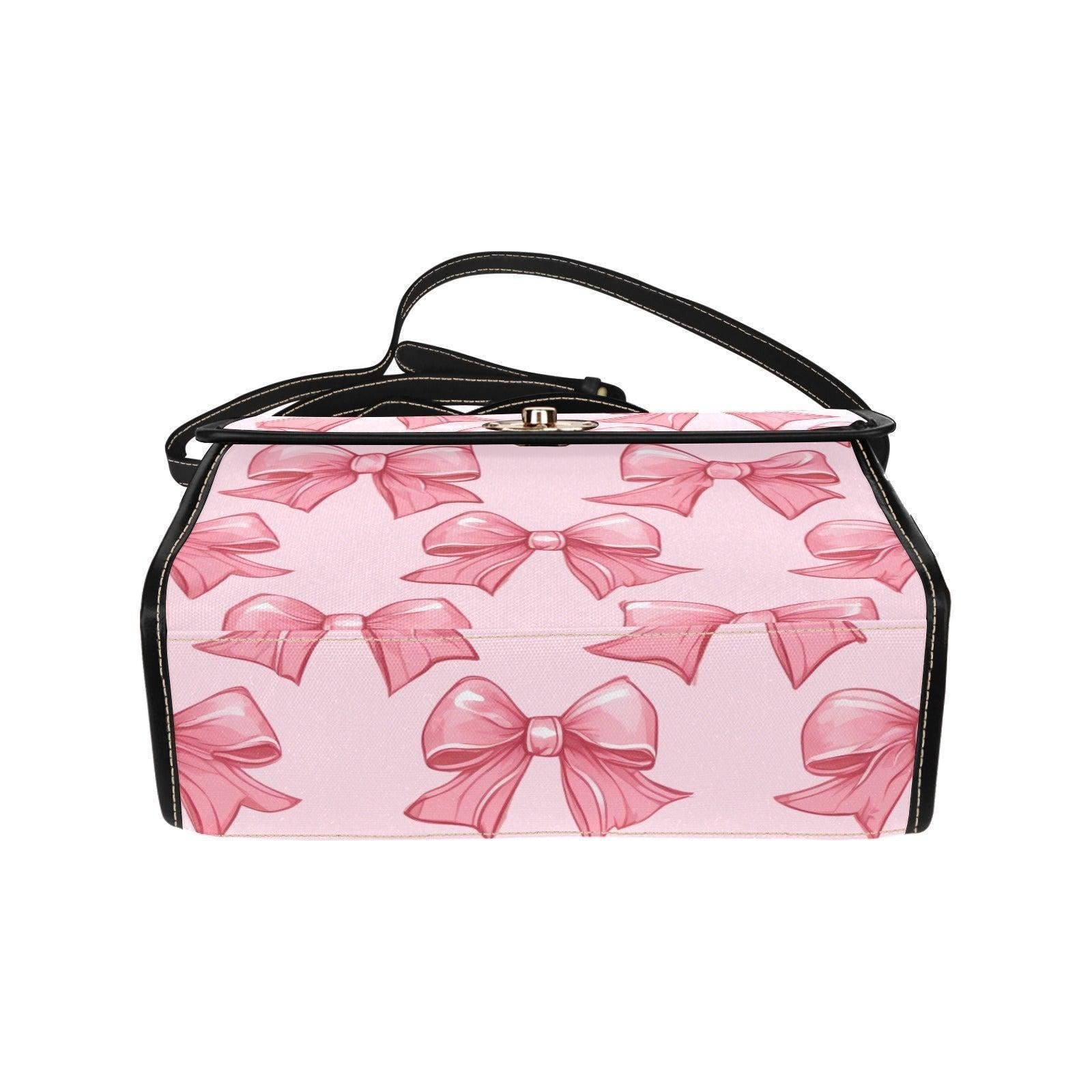 Pink Bow Satchel Purse, Waterproof Canvas Crossbody, Y2K Coquette Handbag, Girly Soft Girl Bag