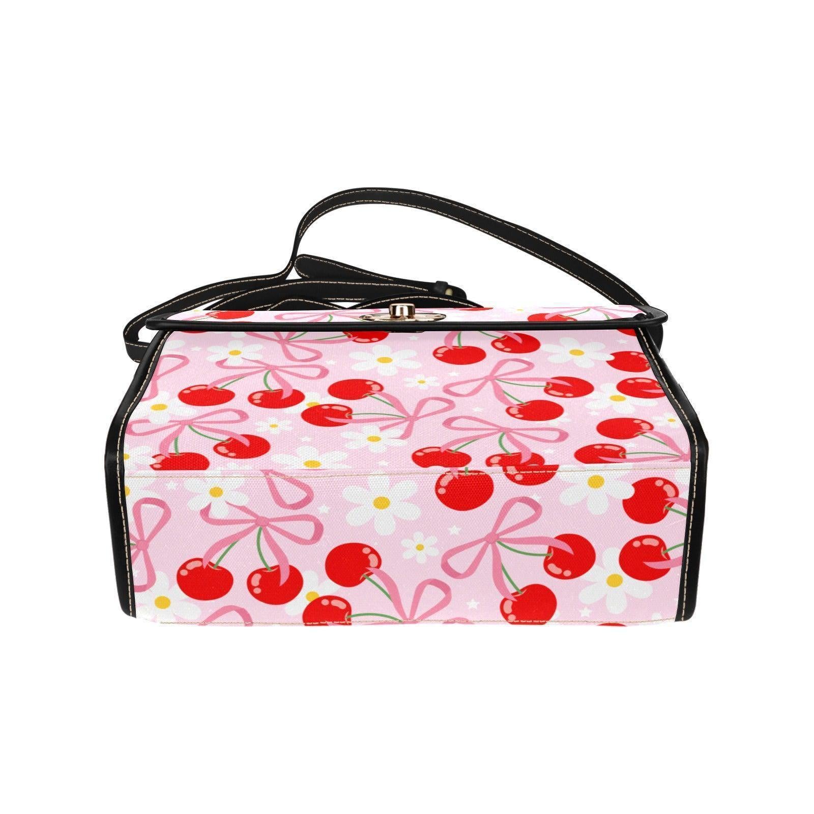 Cherry Print Satchel Bag, Kawaii Crossbody, Pink Aesthetic Handbag, Y2K Retro Summer Purse