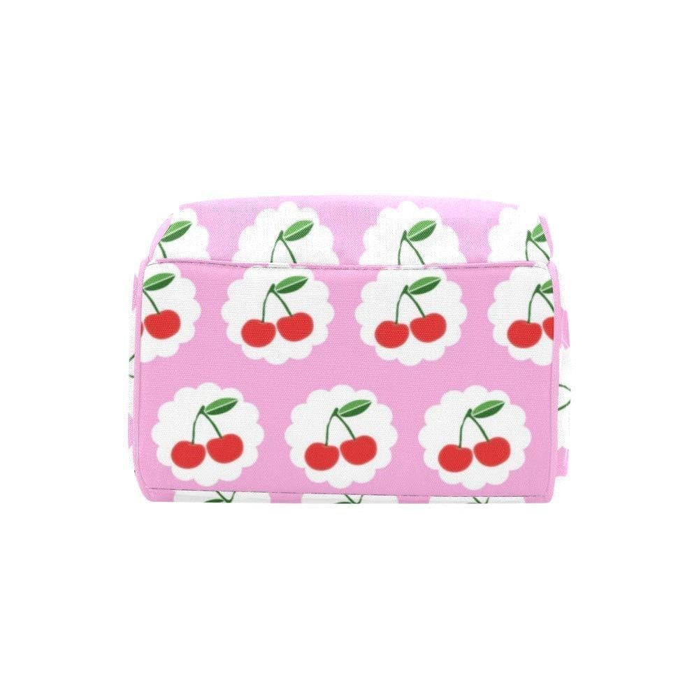 Cherry Backpack, Pink Retro Diaper Bag with Fruitcore Print and Aesthetic Design