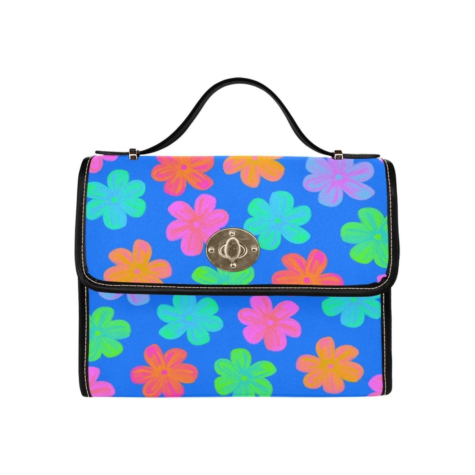 Neon floral crossbody bag, retro colorful satchel purse, summer statement handbag, vibrant daisy accessory