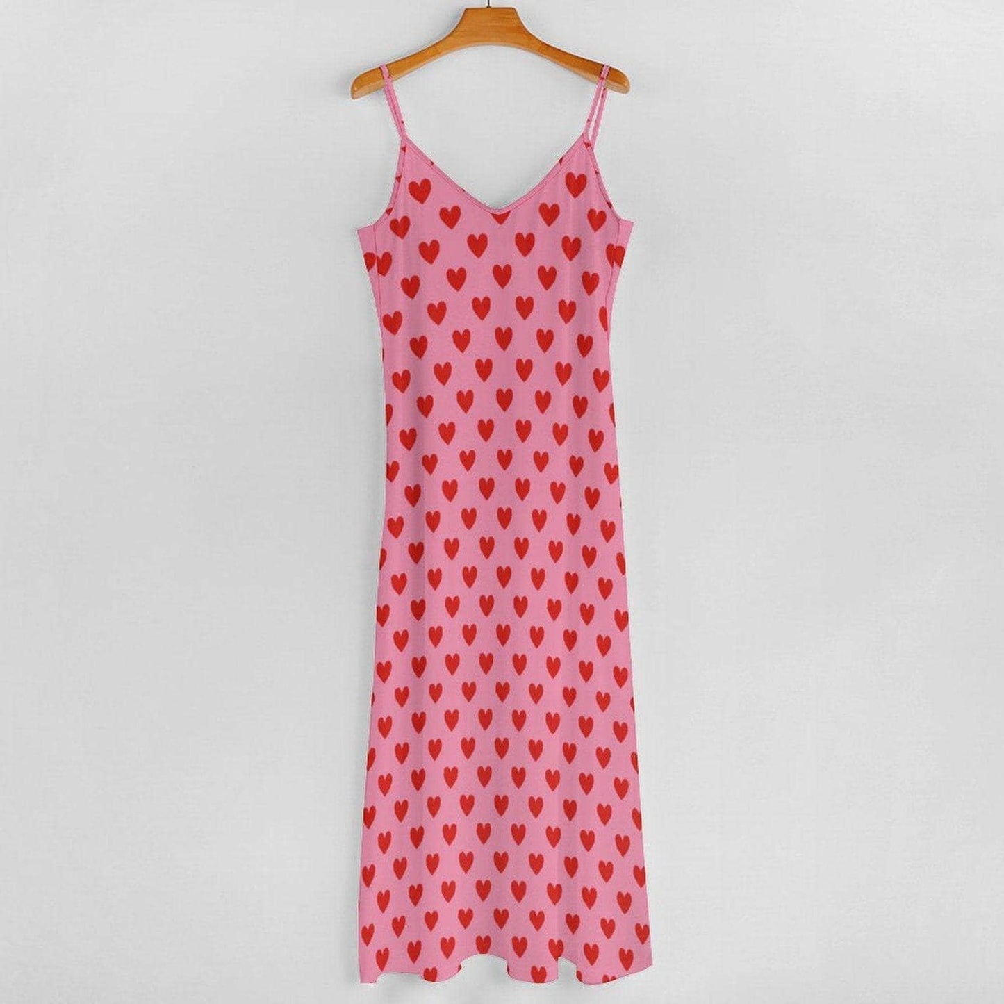 Pink Heart Maxi Dress, Soft Girl Valentine's Outfit, Y2K Cottagecore Summer Slip Dress, Pastel Aesthetic Date Night Look, Kawaii Picnic Fit