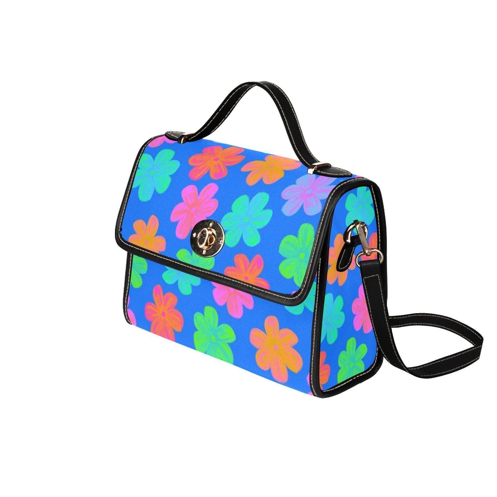 Neon floral crossbody bag, retro colorful satchel purse, summer statement handbag, vibrant daisy accessory