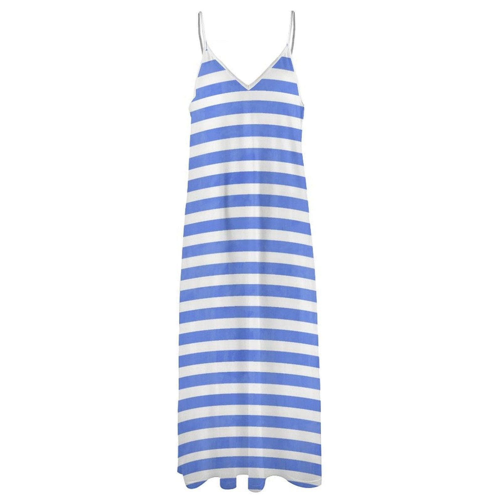 Blue Stripe Maxi Dress, Coastal Granddaughter Summer Look, French Girl Style Slip Dress, Nautical Vibes Cottagecore Outfit, Seaside Dress
